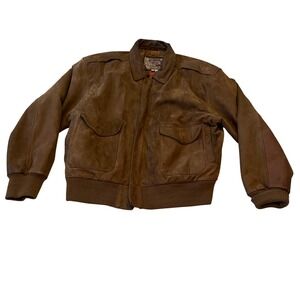 VTG International Leather Collection Brown Suede Bomber Jacket Mens Size M